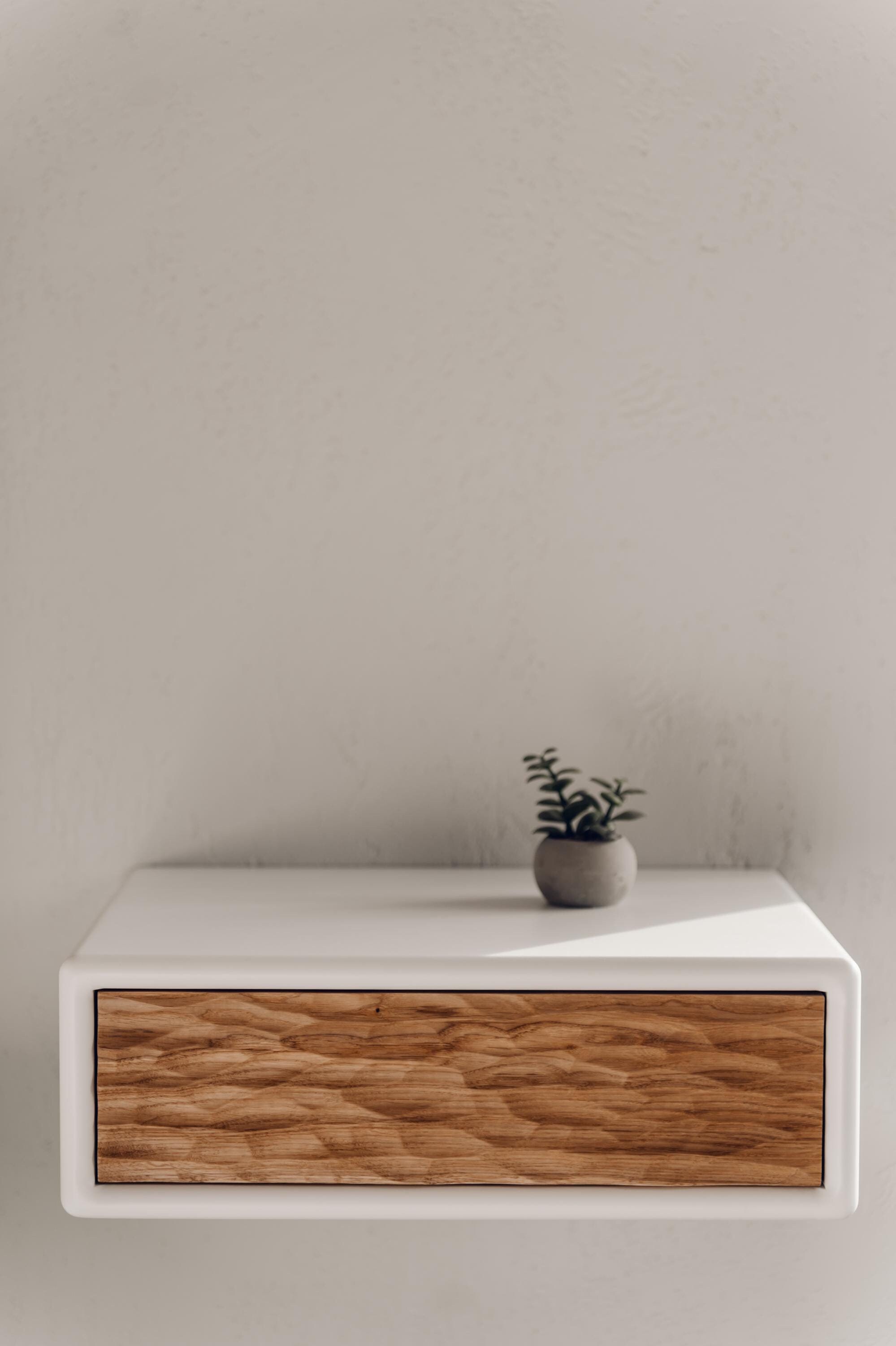 Floating Nightstand With Drawer, Wall Mounted Bedside Table, White Oak ...