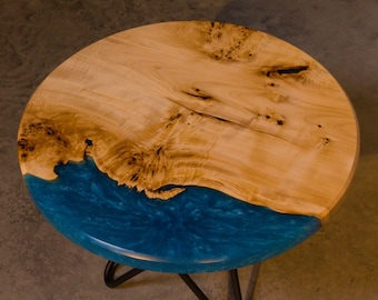 Table basse ronde en époxy, Table en résine et peuplier, Table d'appoint faite main, Meubles de salon modernes, Petite table basse