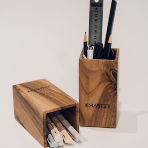 Pen Holder Desk Organizer Walnut Minimalist Handcrafted Wooden Pencil Holder for Office Supplies or Home Decor Office essential Gift for dad