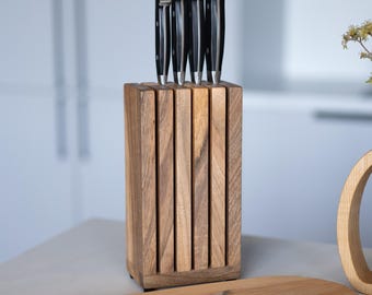 Portacoltelli magnetico, supporto per coltelli in legno di quercia, organizer per coltelli da cucina, contenitore da piano di lavoro per 4-8 coltelli, regalo per chef.