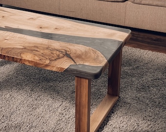 Epoxy Resin Coffee Table, Oak Wood River Table, Handmade Living Room Table, Modern Rustic Furniture, Wood Resin Table