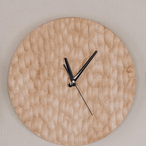 Ripple Texture Ash Wood Handmade Wall Clock Silent Quartz Movement Minimalist Design for Modern Scandinavian Rustic Interior Decor