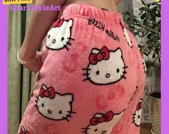 Elegant Hello Kitty Halloween Pajama Pants - Luxurious Plush Fleece, Ideal for Couples, Perfect Gift for a Kawaii Halloween Experience