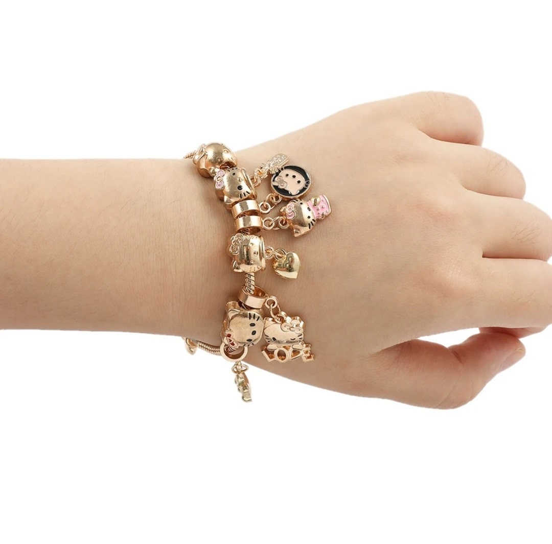 3 Charms Breloques Hello Kitty Métal Argenté Avec Fermoir - Pour Bracelet Ou Bijoux Perles