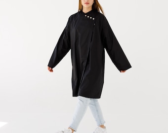 Capa negra con mangas, bata de salón unisex, bata de estilista, capa larga
