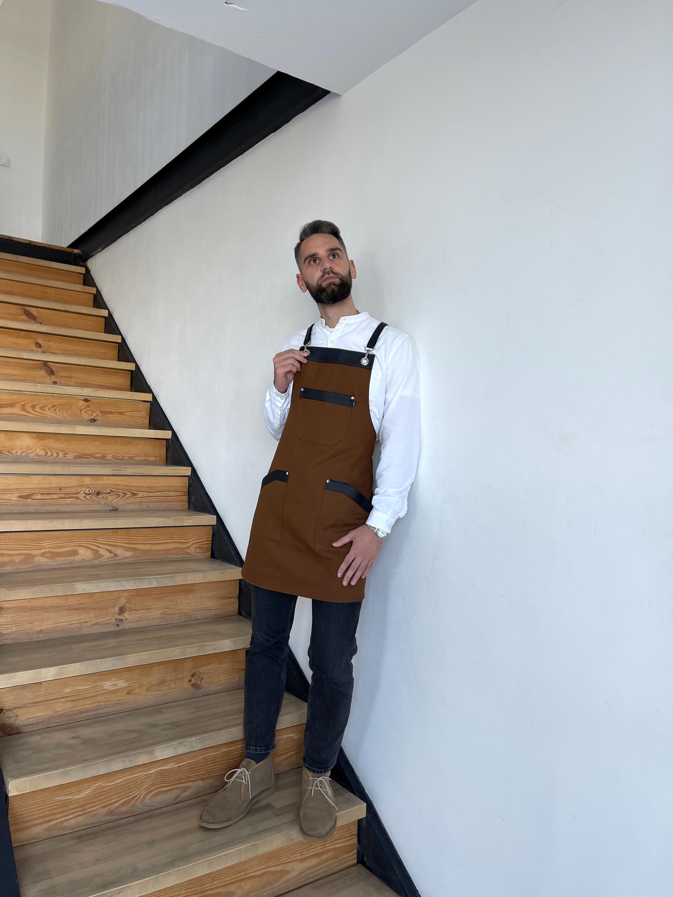 Handcrafted Crossback Woodworking Apron, Heavy Duty Mens Vintage Smock Apron, Gift for Dad