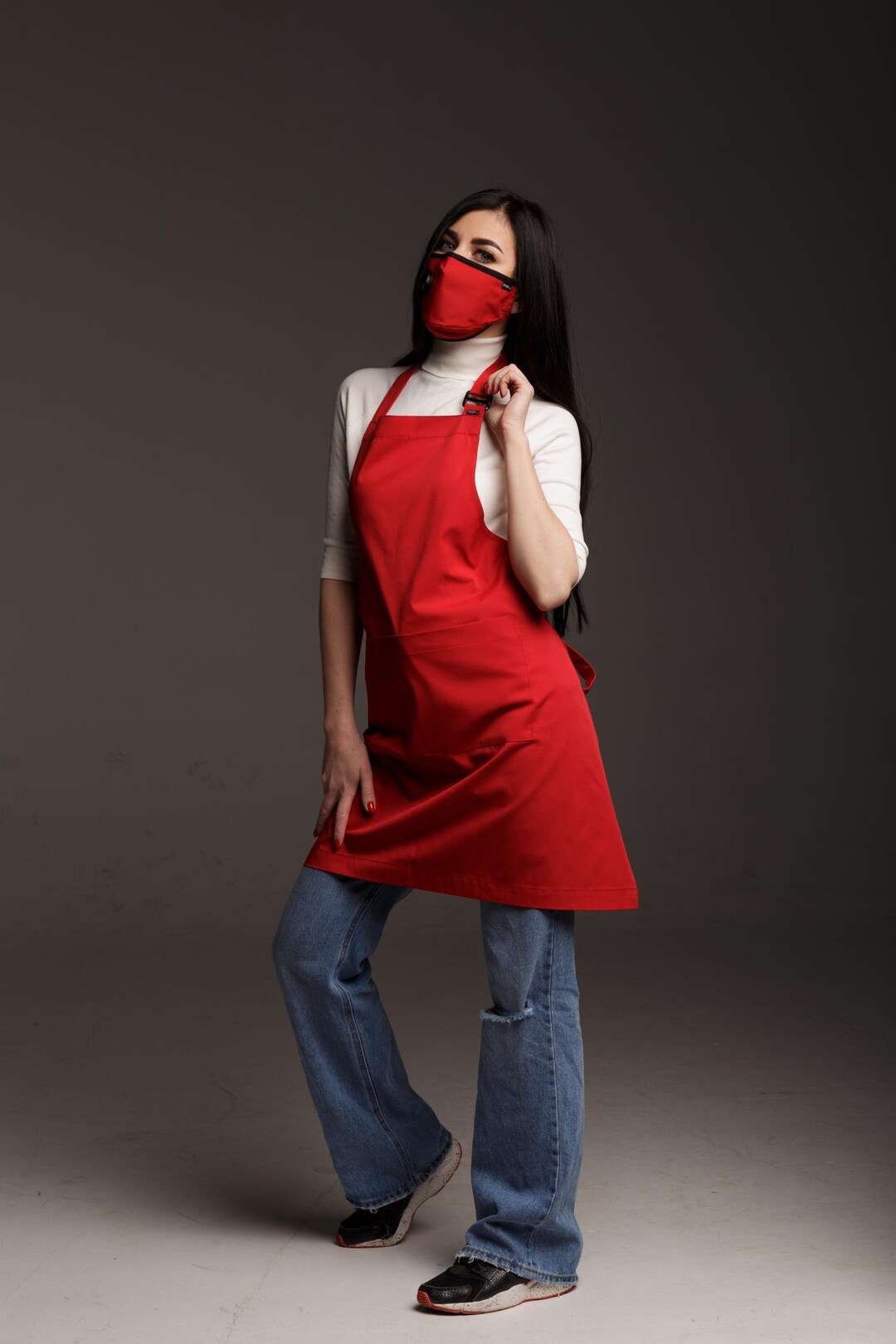 Red Aprons for Women Handmade, Hair Stylist Embroidery Design, Custom ...