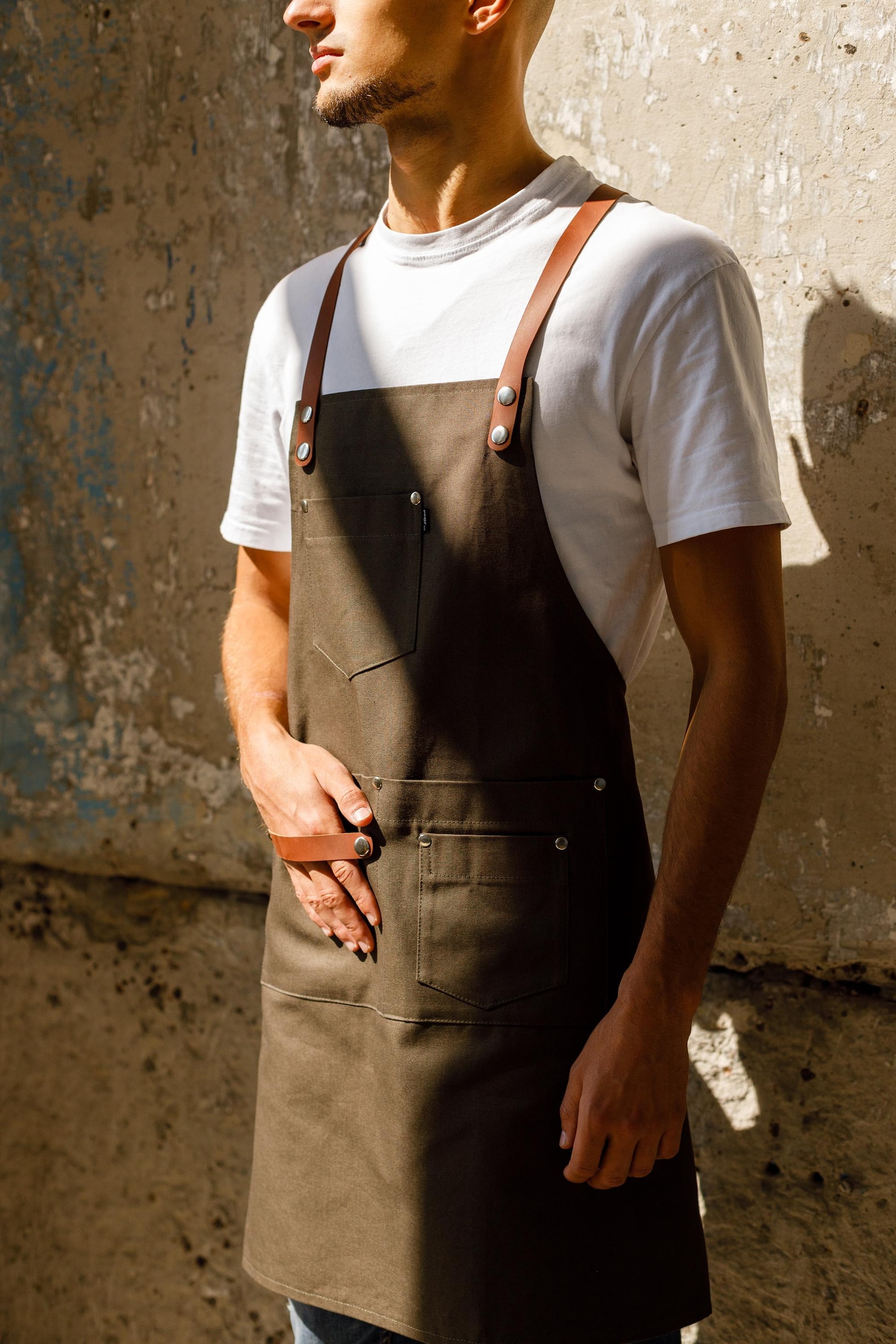 Handmade Black Apron for Men Premium Snap