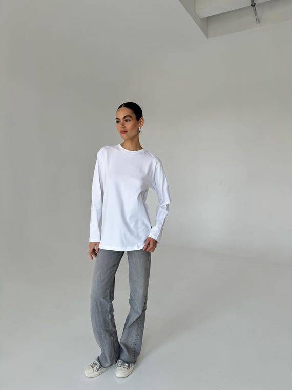 Custom Long Sleeve Shirt, Personalized Soft Cotton Tee for Women, Comfortable Everyday Layering Top
