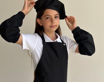 Grembiule e cappello da cuoco personalizzati per bambini, grembiule nero impermeabile, regali per bambini