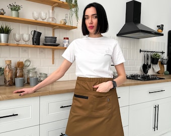 Half Apron With Pockets, Personalized Waist Apron, Waiter Wallet Organizer, Custom Bar Apron, Valentines Gift