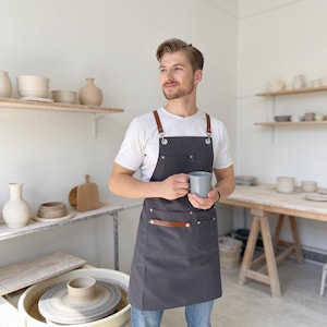 Cotton Smock Apron for Ceramic Artist, Custom Embroidered Work Apron, Pottery Gift for Men and Makers