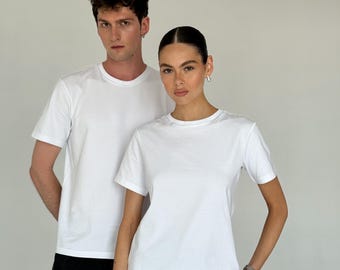 Camiseta con logotipo personalizado, diseño personalizado en algodón orgánico, camiseta minimalista, regalo para ella