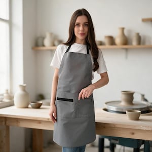 Women’s Cross Back Apron with Pockets, Personalized Ceramicist Work Apron for Pottery Studio, Artist Smock and Craft Uniform