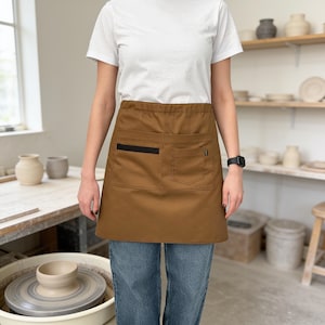 Custom Ceramicist Half Apron, Practical Pocket Organizer for Pottery Studio, Artist Work Apron and Maker Uniform