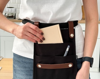 Custom Cross Back Apron For Women, Half Apron With Pocket Organizer And Cash Holder For Baristas And Waiters