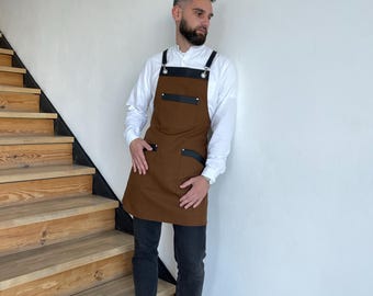 Grembiule personalizzato da uomo, grembiule da chef ricamato, grembiule da barbecue con logo personalizzato e tasche, modello con spalline incrociate, regalo per papà