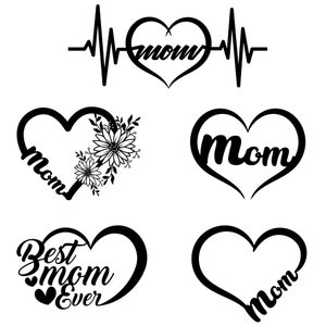 Mom Script Heart Bundle SVG Clipart | Mom Script Heart Silhouette Cut File | Mom Heart Svg Jpg Eps Pdf Png Dxf Download | Mothers Day