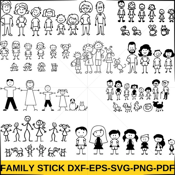 Stick Family SVG Bundle Stick Family archivos cortados Enorme paquete de Stick Figure Svg Stick Family clipart Descarga instantánea, archivos cortados para cricut