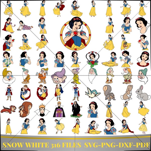 Snow White Clipart Princess Digital Download SVG PNG DXF Evil Queen Snow White and the Seven Dwarfs svg Files for Cricut Silhouette Svg Png