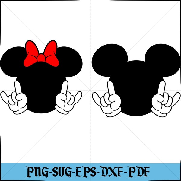 Rock and Roll Mickey und Minnie Mouse SVG, Heavy Metal SVG, D World Resort, Schneidedateien in Svg, Eps, Dxf und Png, Silhouette Vinyl zum Aufbügeln