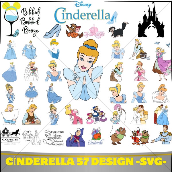 57 Design CINDERELLA clipart, Bundle Princess Digital Download Svg,cinderella,cinderella party,Transparent Backgrounds,Instant Download