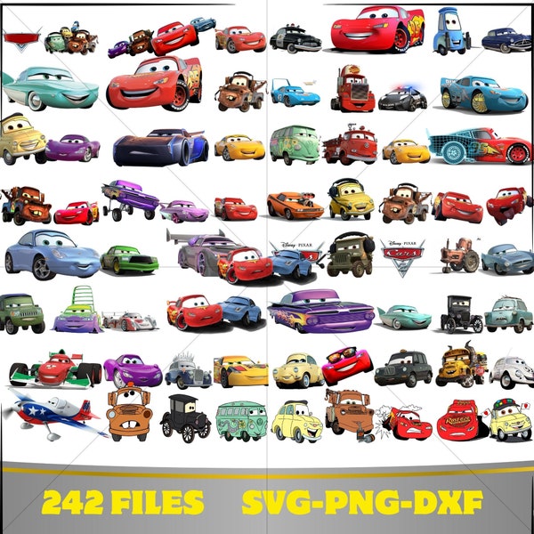 Cars PNG, Cars Clipart, Cars SVG, Planes and Cars Birthday Bundle, Instant Download, Instant Download Lightning Mcqueen Mater, Chrome Letter