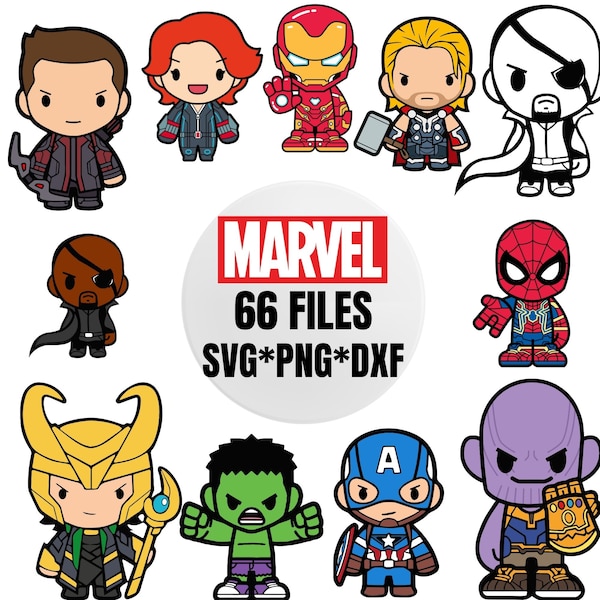 Baby Avengers Svg Bundle, Chibi Superhero Svg, Bundle Layered Svg, Avengers Png, Svg for Cricut, Svg for Silhouette, Layered SVG File