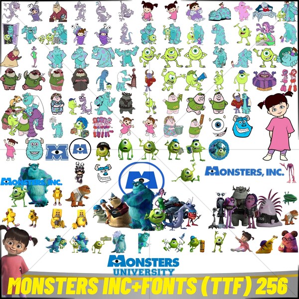 Monsters Clipart, Monsters Fonts (TTF) Monsters SVG, Instant Download, Monsters SVG Sully Mike Monsters, Printable Decor, Birthday Templates