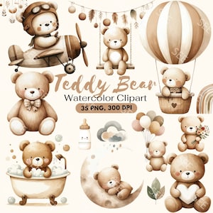 Clipart orsacchiotto acquerello, Clipart baby shower, Clipart orsacchiotto boho, Orsacchiotto carino, PNG orso, Orsacchiotti assonnati