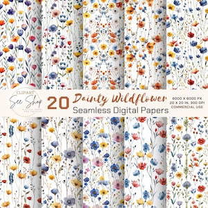 wildflower seamless pattern, Dainty Wildflower Patterns, Flower Seamless Pattern, Wildflower Digital Paper, Wildflower Backgrounds.