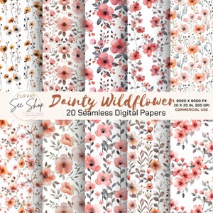 Dainty Wildflower Patterns, wildflower seamless pattern, Flower Seamless Pattern, Wildflower Digital Paper, Seamless Wildflower Backgrounds.