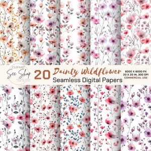 20 Dainty Wildflower Patterns, Wildflower Seamless Patterns Set, Flower Seamless Digital Paper,Seamless Wildflower Backgrounds.Digital Paper