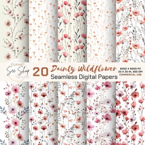 Dainty Wildflower Patterns, Floral Digital Paper, Flower Seamless Pattern, Wildflower Digital Paper, Seamless Wildflower Backgrounds.