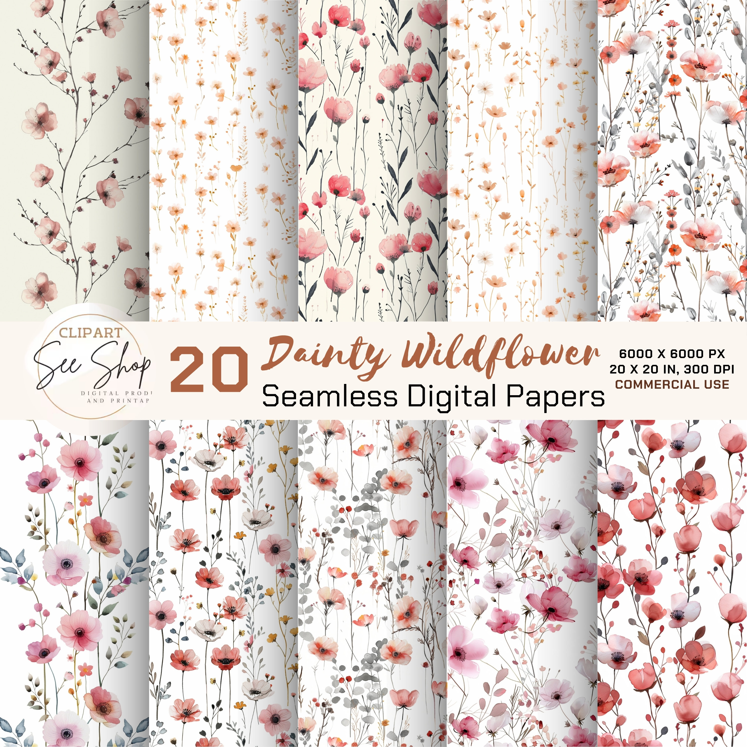 Dainty Wildflower Patterns, Floral Digital Paper, Flower Seamless ...