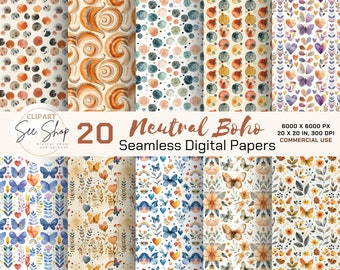 Boho Digital Paper, Boho Prints, Boho Seamless Pattern Bohemian Digital Paper, Boho Digital Paper, Floral Digital Papers, Spring Papers.