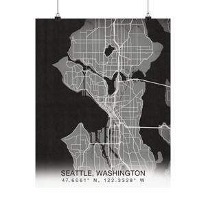 Seattle Washington map print poster | Seattle Washington map print minimal and monochromatic color