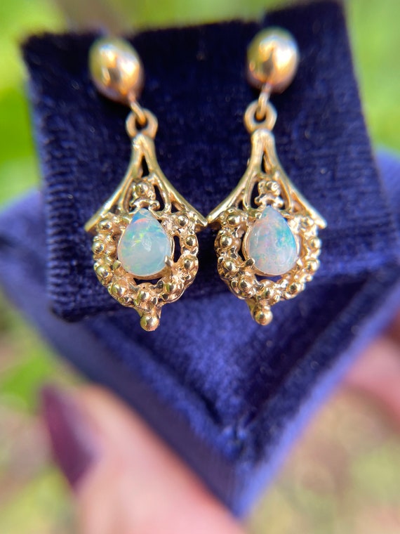 Vintage 14K Gold Opal Earrings - image 1