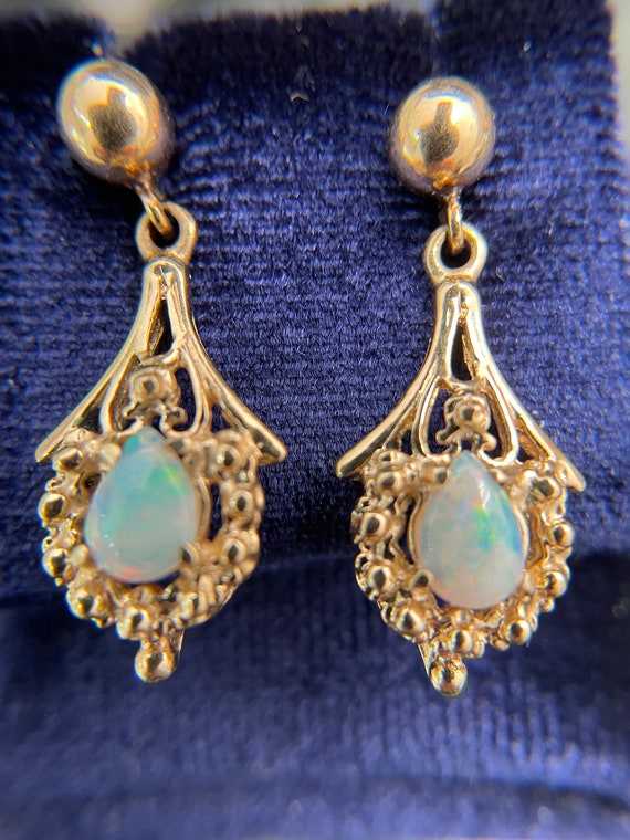 Vintage 14K Gold Opal Earrings - image 6
