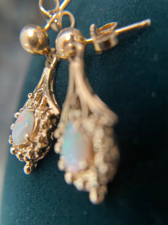 Vintage 14K Gold Opal Earrings - image 8