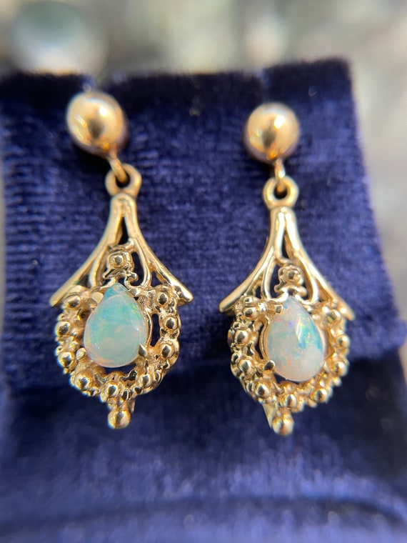 Vintage 14K Gold Opal Earrings - image 5