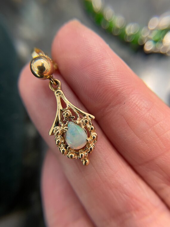 Vintage 14K Gold Opal Earrings - image 7