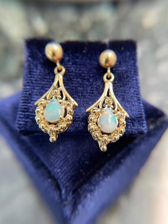 Vintage 14K Gold Opal Earrings - image 4