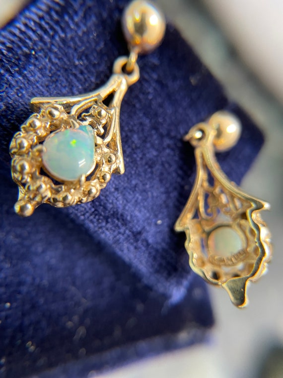 Vintage 14K Gold Opal Earrings - image 3