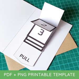 Printbaar pop-up kaartmechanisme met waterval-treklipje - DIY-sjabloon als digitale download