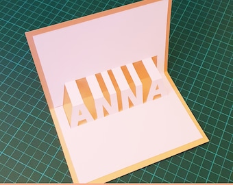 Anna Naam Afdrukbaar Pop-Up Kaartontwerp - DIY Kirigami-sjabloon als digitale download