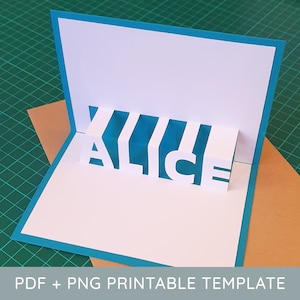 Naam Alice afdrukbaar ontwerp pop-upkaart - DIY Kirigami-sjabloonkit als digitale download