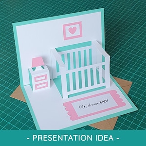Design de cartão pop-up para impressão de quarto de bebê - Kit de modelo Kirigami faça você mesmo como download digital