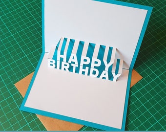 Happy Birthday Printable Pop-Up Card Design - DIY Kirigami Template as Digital Download
