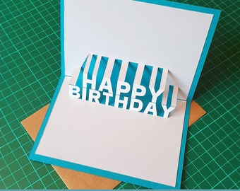 Gelukkige verjaardag afdrukbare pop-up kaartontwerp - DIY Kirigami-sjabloon als digitale download